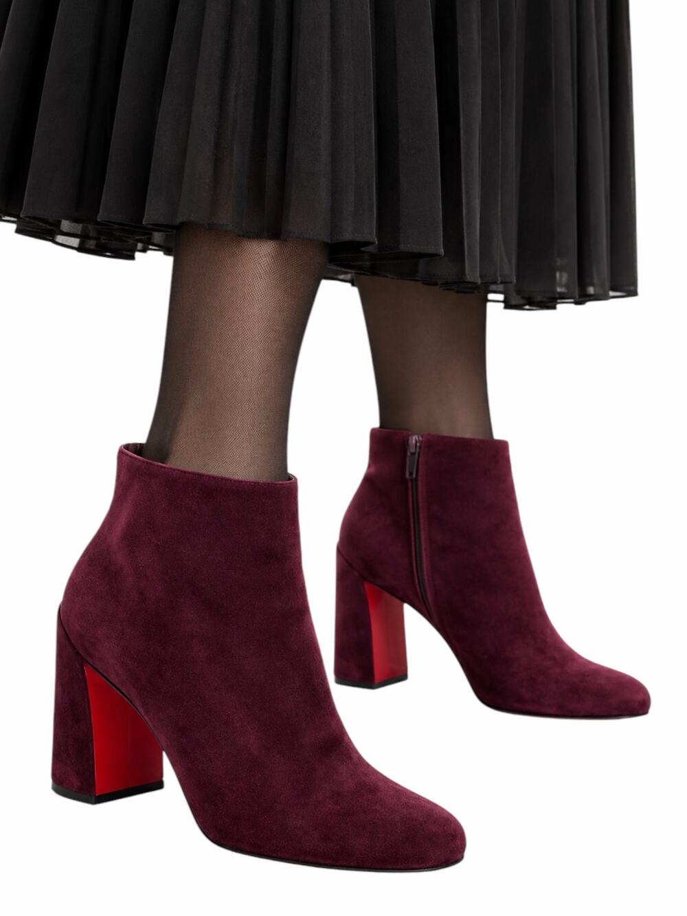 Christian Louboutin Jane 85 Suede Ankle Boots Burgundy Size 39.5